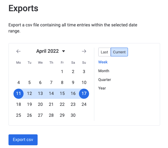 the date picker to export custom date ranges